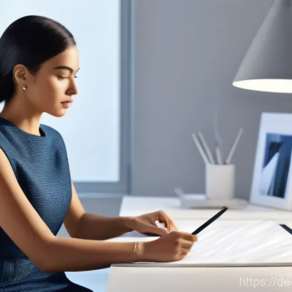 패션디자인과 패션패턴 분석 - **Prompt:** A professional female fashion designer in her late 20s, with a focused expression, sits ...