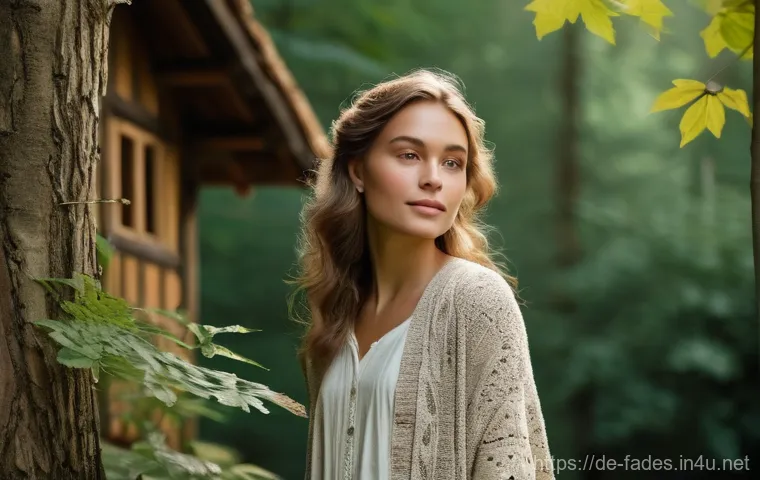 패션 에디토리얼 디자인 - **Sustainable Serenity in Nature's Embrace**
    A young woman (aged 18-24), with a radiant, natural...