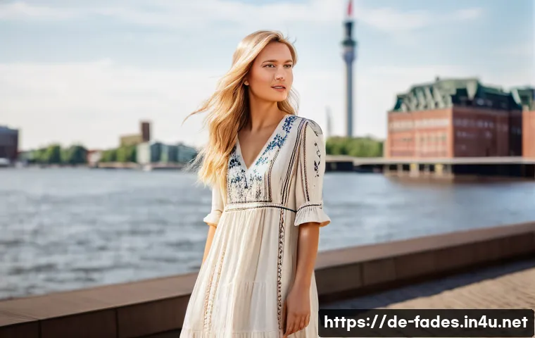 패션디자인과 패션상품 트렌드 분석 - **Prompt:** A young woman with blonde hair, styled in a modern "Boho Chic" outfit. She is wearing a ...