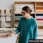 패션디자인과 패션브랜드 런칭 - A modern sustainable fashion design studio in Berlin, showcasing moodboards filled with colorful fab...