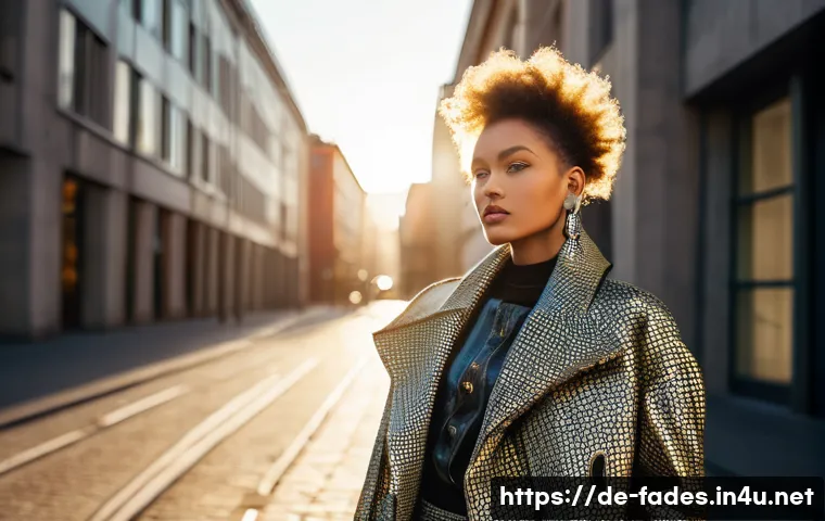 패션디자인과 패션포토그래피 - A high-fashion photoshoot scene set in a late afternoon outdoor urban environment in Berlin, featuri...