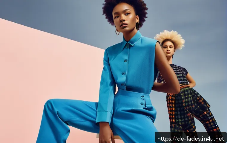 패션디자인과 패션잡지 - A high-fashion editorial photoshoot set in a modern Berlin studio, featuring a diverse group of youn...